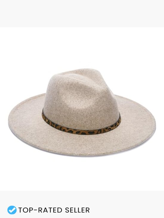 Wide Brim Fedora Hat Faux Wool Felt Animal Print Band Classic Western Style main image 4